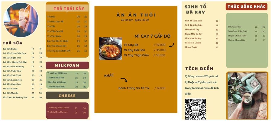 Menu đa dạng đồ uống và món ăn