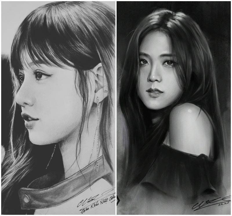 Lisa và Jisoo BlackPink vẽ chì bởi Nhật Cường