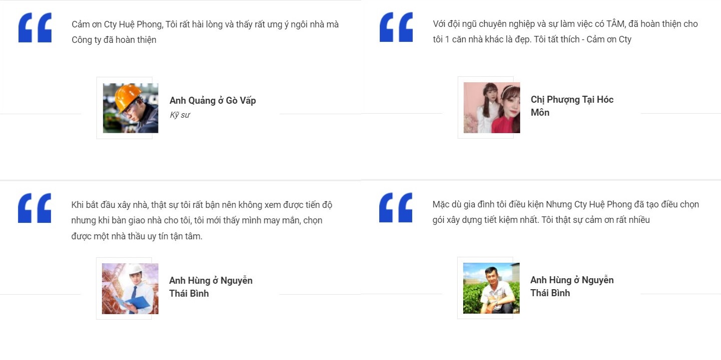 Phản hồi của khách hàng đã từng sử dụng dịch vụ tại Huệ Phong