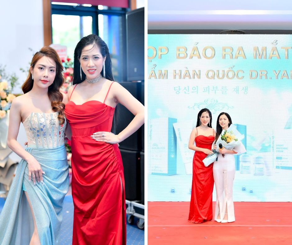 Hình ảnh Nữ chủ tịch Kenly Jang chụp ảnh cùng với người cộng sự phó chủ tịch Bích Phương và người bạn ca sĩ Hương Ly